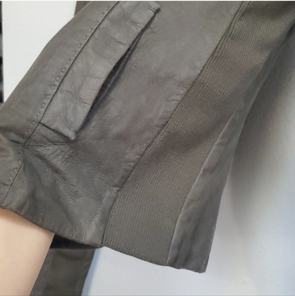 Vince Paper leather scuba charcoal asymmetrical zip drape neck jacket - Picture 4 of 11